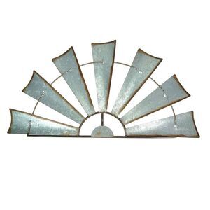 Distressed Rustic Galvanized Metal Half Moon Windmill Wall Art Sculpture